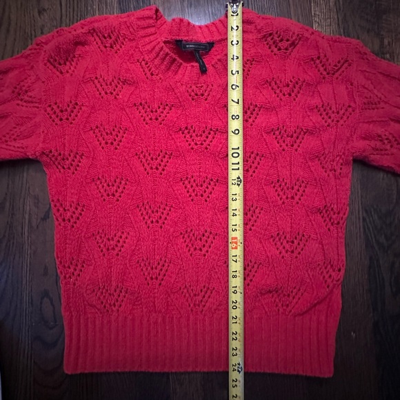 EUC BCBG MAXAZRIA RED POINTELLE KNIT CHENILLE SWEATER - women’s medium - Picture 5 of 7